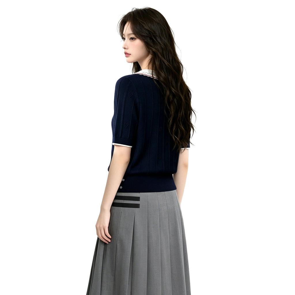2026ss Women's Lace Collar Knit Top