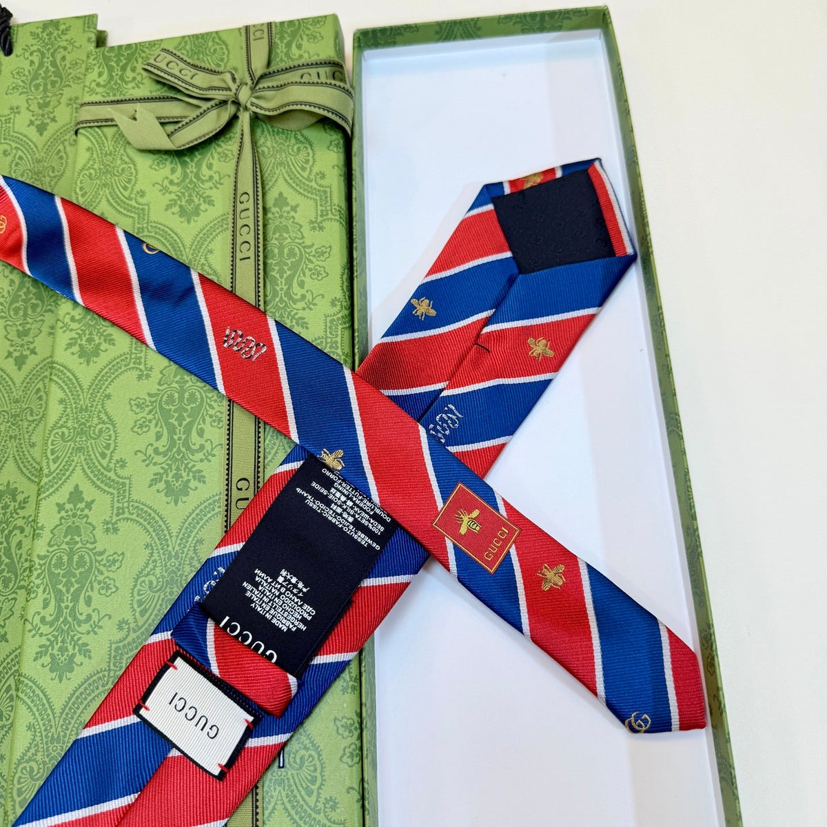 Gucci Style Men's Equestrian Stripe Silk Tie