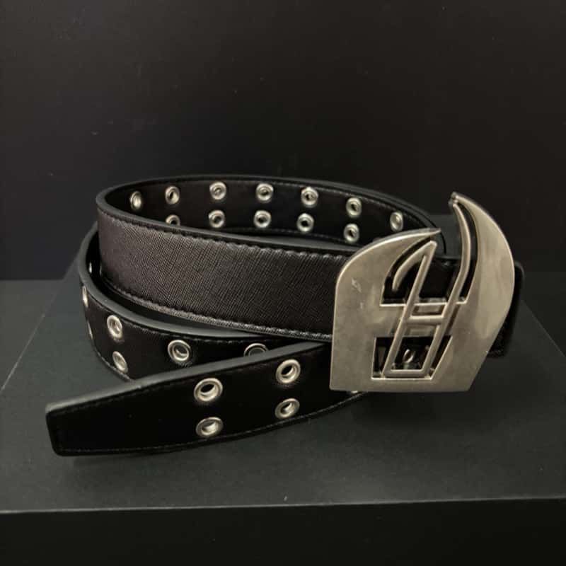 Y2K Punk Heavy Studded Leather Belt Dark Metal Buckle Eyelet Waist