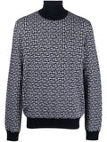 Balmain monogram-intarsia roll-neck jumper