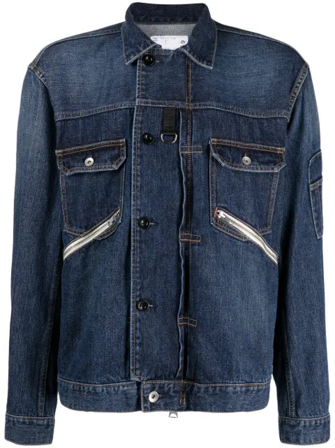 sacai straight-point collar cotton jacket