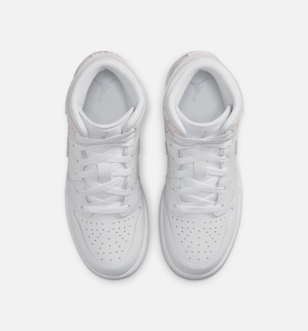 Air Jordan 1 Mid SE Grade School Lifestyle Shoes - White Field Silver