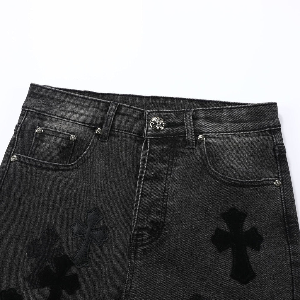 Chrome Hearts Black & Grey Silver Cross Patch Jeans