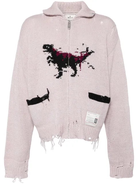 Maison MIHARA YASUHIRO Dinosaur-intarsia distressed cardigan