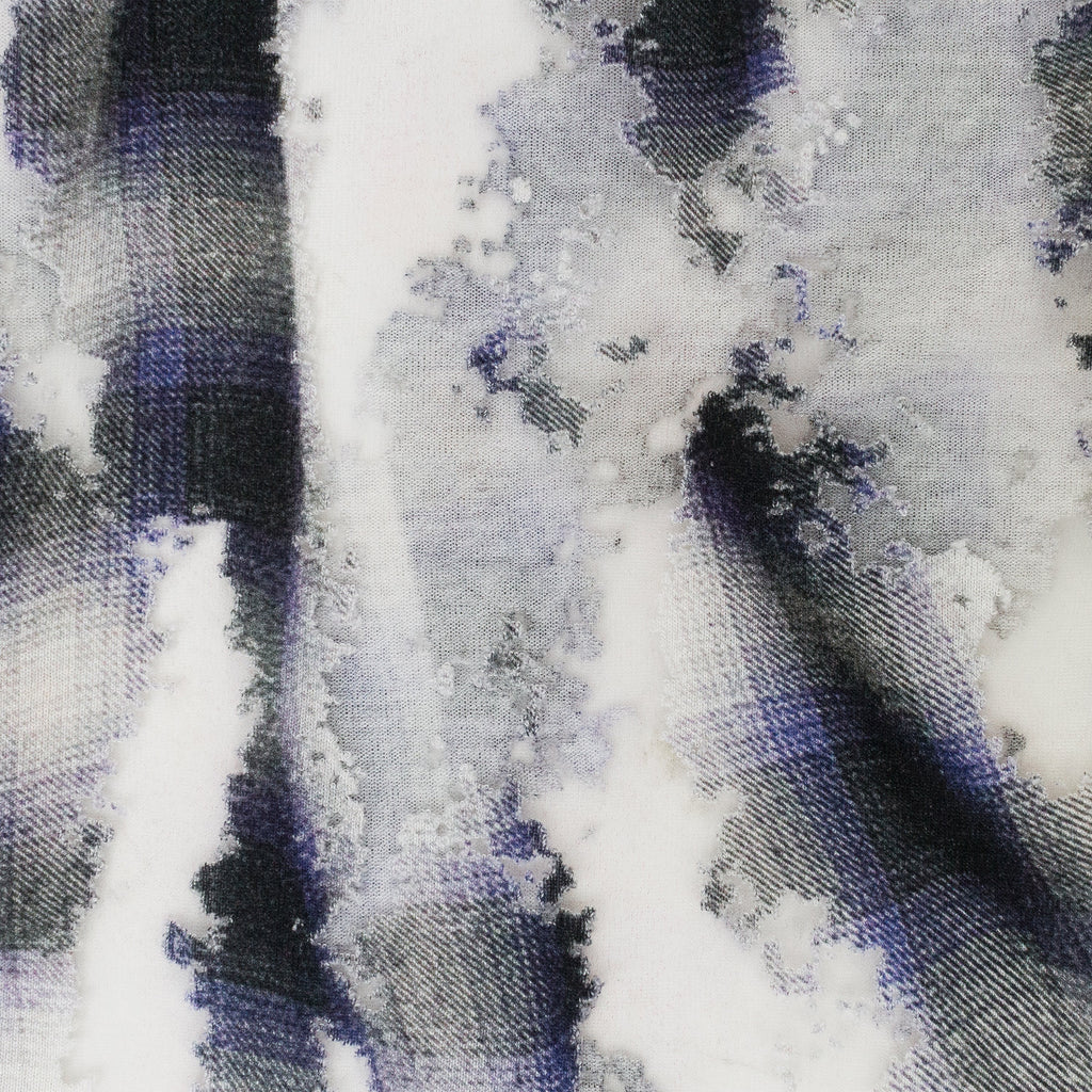 BLUE CHECK LONG SLEEVE WITH DEVORE EFFECT T-SHIRT