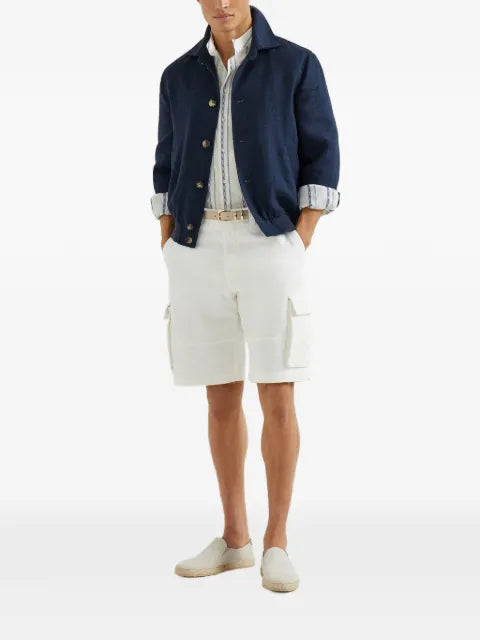 Brunello Cucinelli silk, linen and wool hopsack outerwear jacket