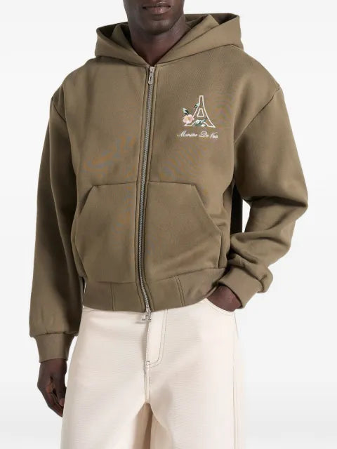 Manière De Voir JS009 - floral eiffel zip hoodie - black