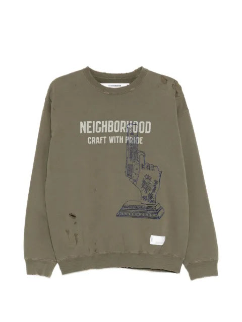 Neighborhood distressed graphic-print sweater