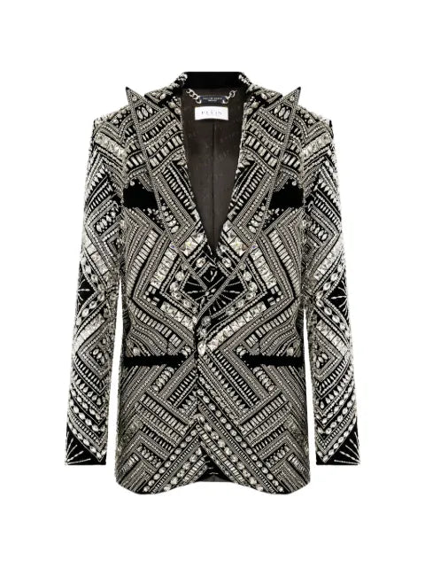Philipp Plein crystal-embellished geometric-pattern blazer