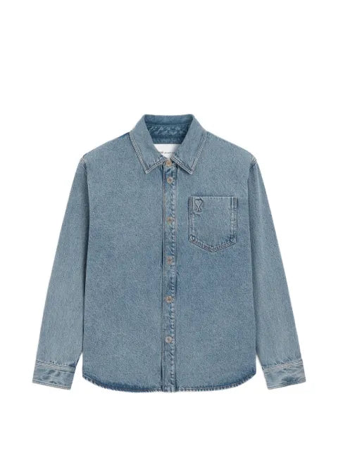 AMI Paris blue cotton overshirt with Ami de Coeur