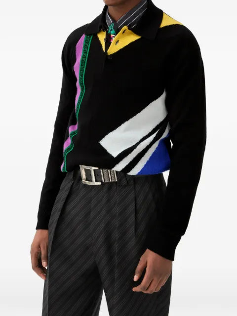 Versace wool intarsia knit polo jumper
