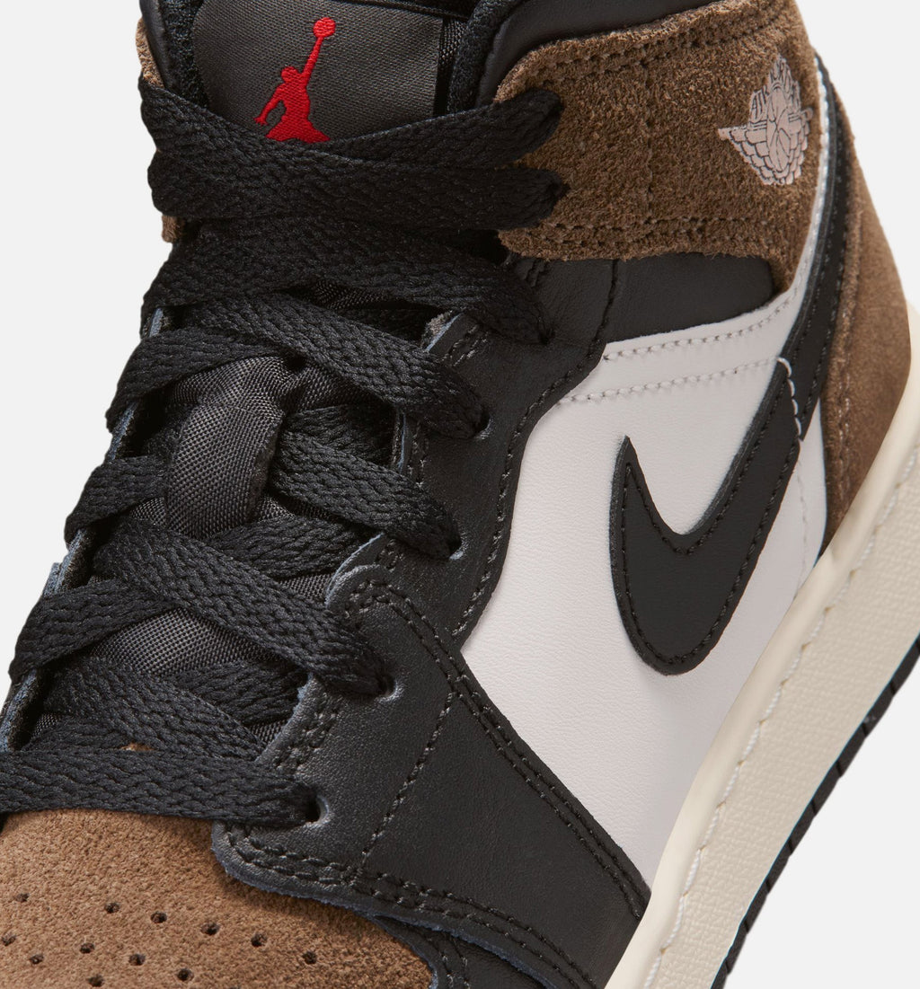 Air Jordan 1 Mid – Grade School Lifestyle Shoe in Black/Phantom/Palomino/University Red