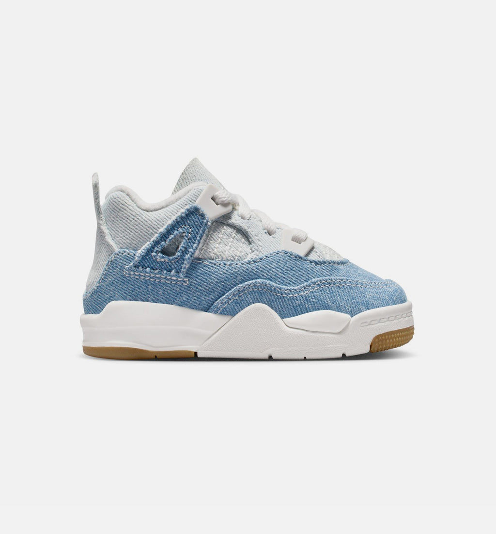 Air Jordan 4 Retro Worn Blue Infant/Toddler Shoes - Sail Worn Blue Metallic Gold