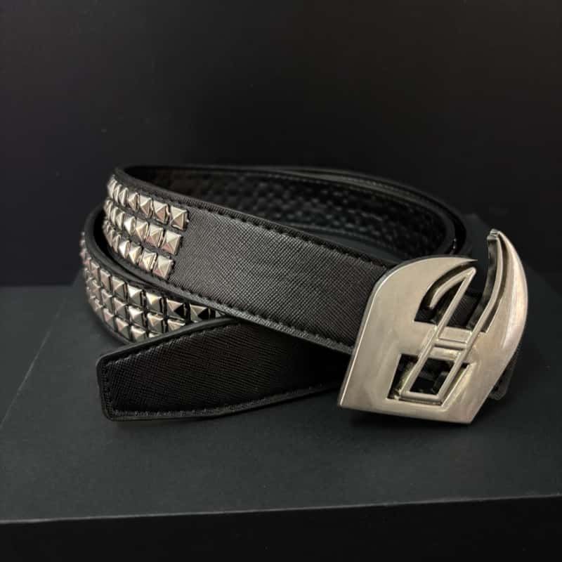 Y2K Punk Heavy Studded Leather Belt Dark Metal Buckle Eyelet Waist