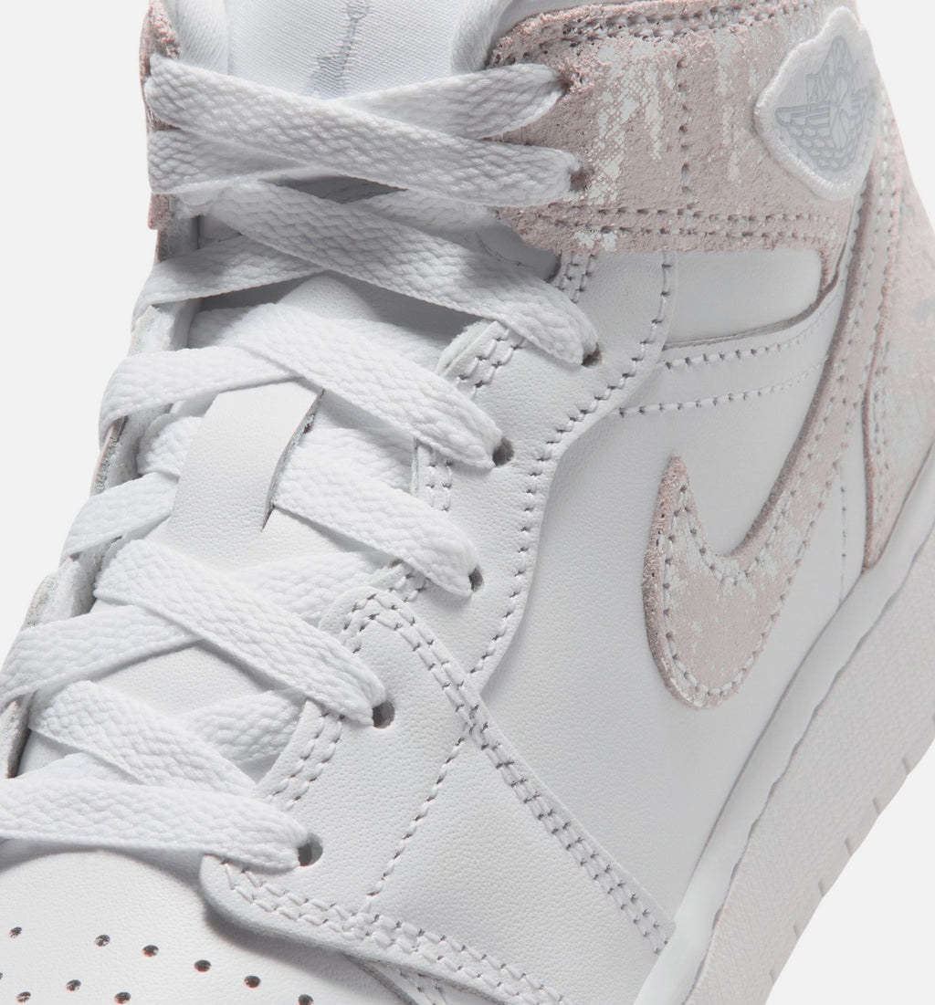 Air Jordan 1 Mid SE Grade School Lifestyle Shoes - White Field Silver