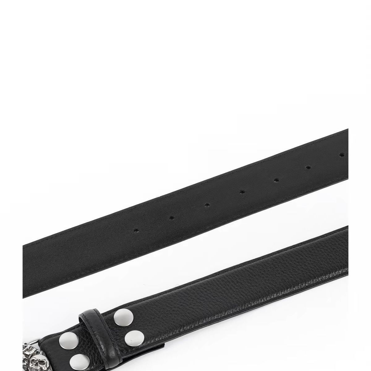 Chrome Skull Pile Belt Stacked Skulls Buckle Dark Punk Leather Waist
