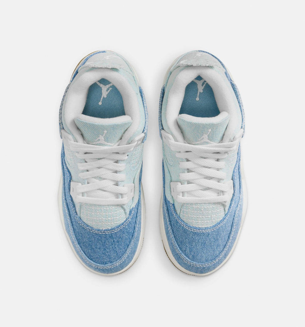 Air Jordan 4 Retro 'Worn Blue' Preschool Lifestyle Shoes | Sail / Worn Blue / Metallic Gold