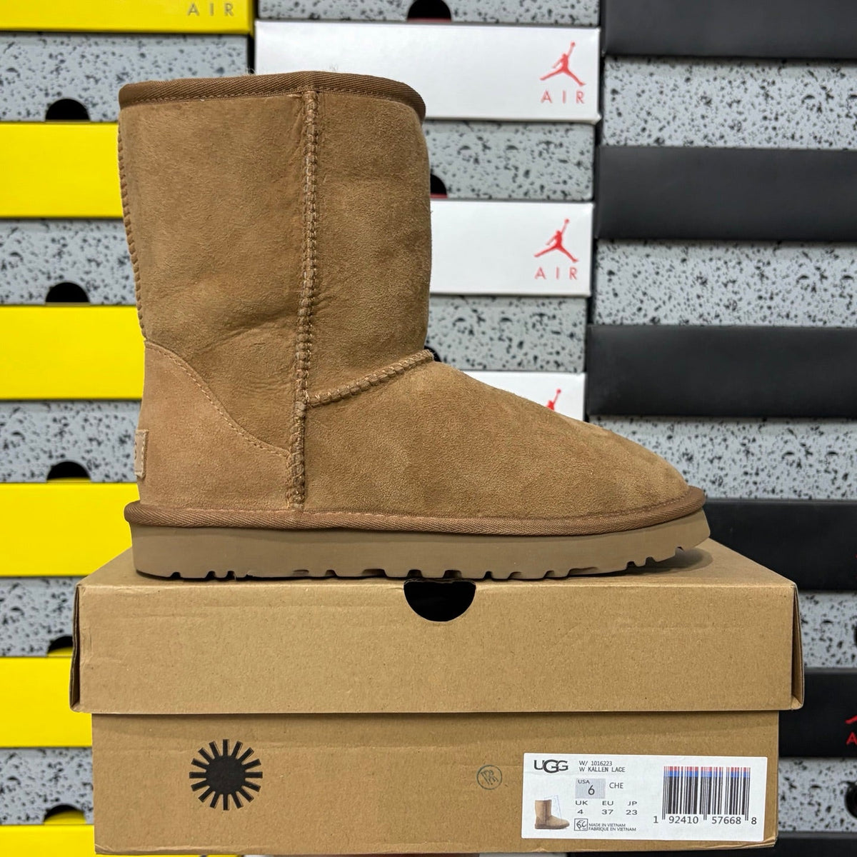 UGG Kallen Lace Classic Short Boot – Suede Boot with Shearling Lining, Tonal Back Seam & Classic Sunburst Sole in Chestnut