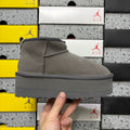 UGG Classic Ultra Mini Platform Boot – Suede Ankle Boot with Shearling Lining, Tonal Cross-Strap Closure & All-Grey Chunky Platform Sole in Grey