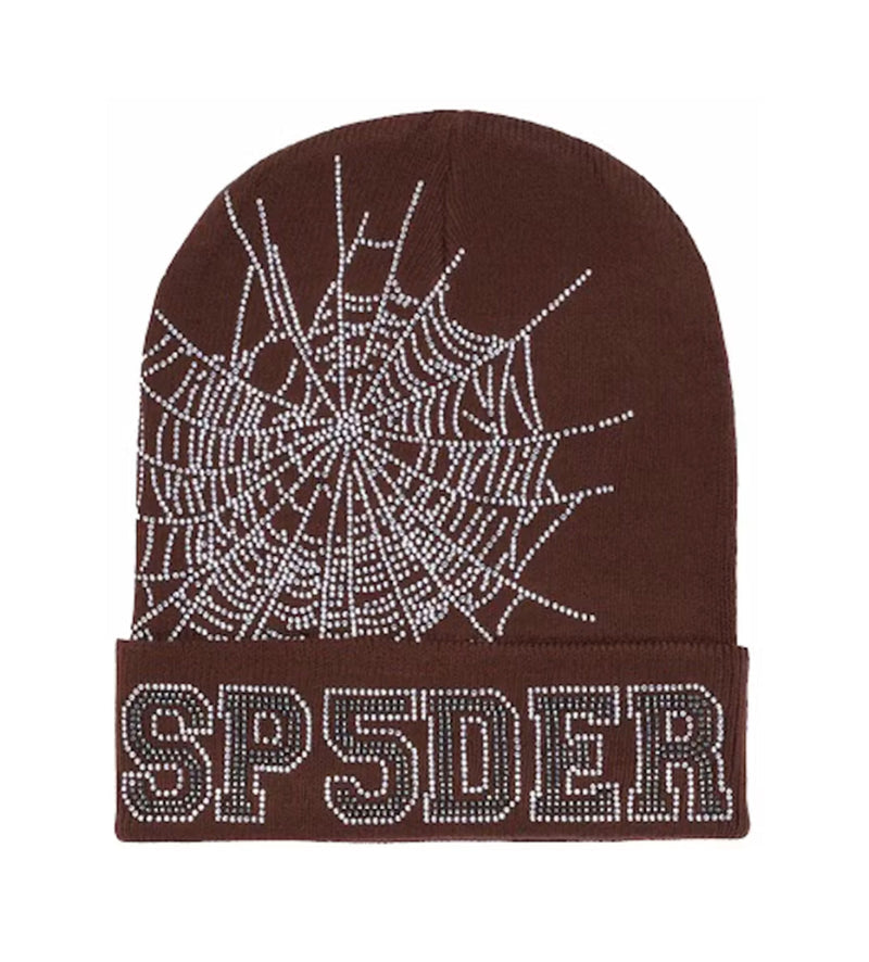Sp5der Web Rhinestone Beanie Brown