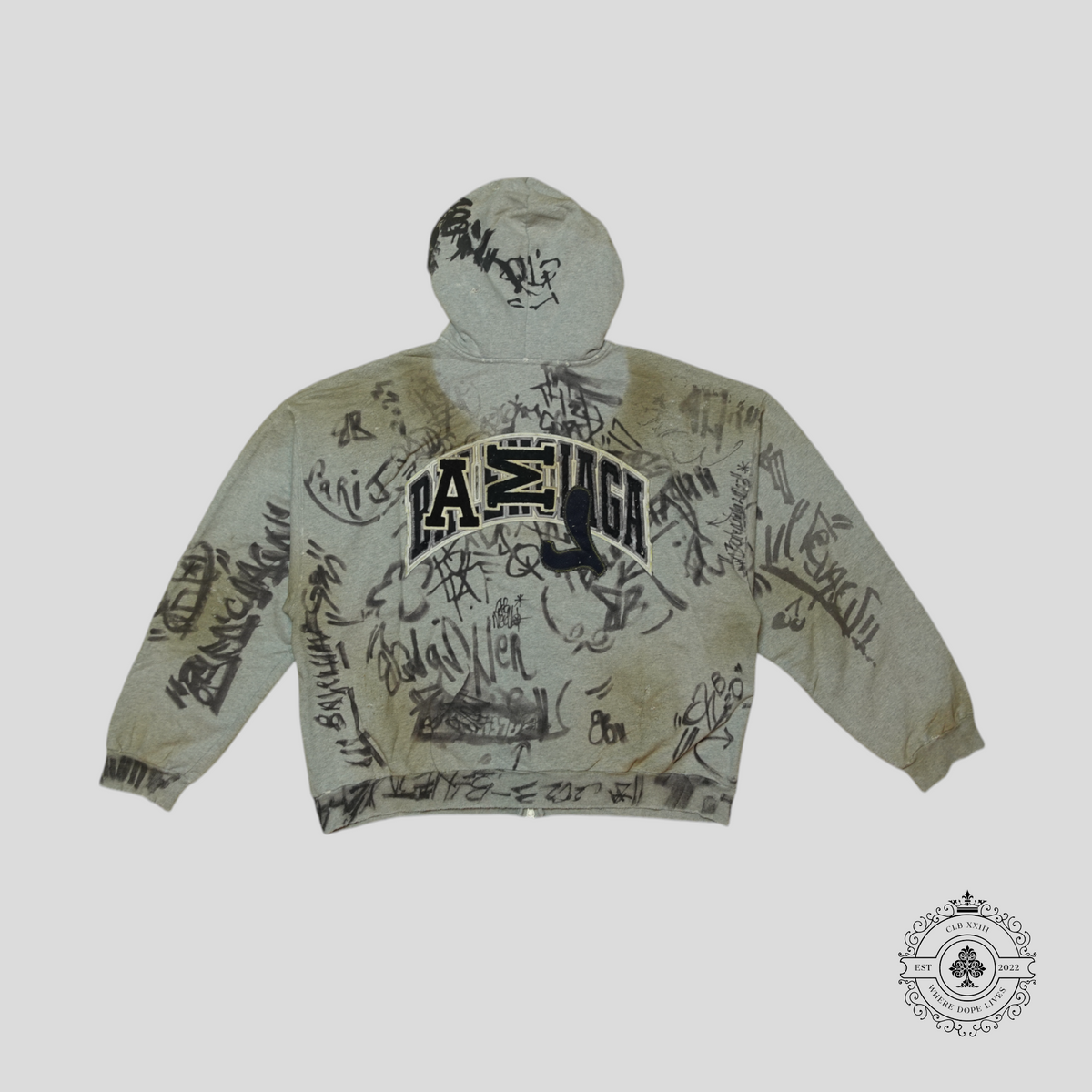 Balenciaga Graffiti Zip-Up Hoodie in Grey/Black