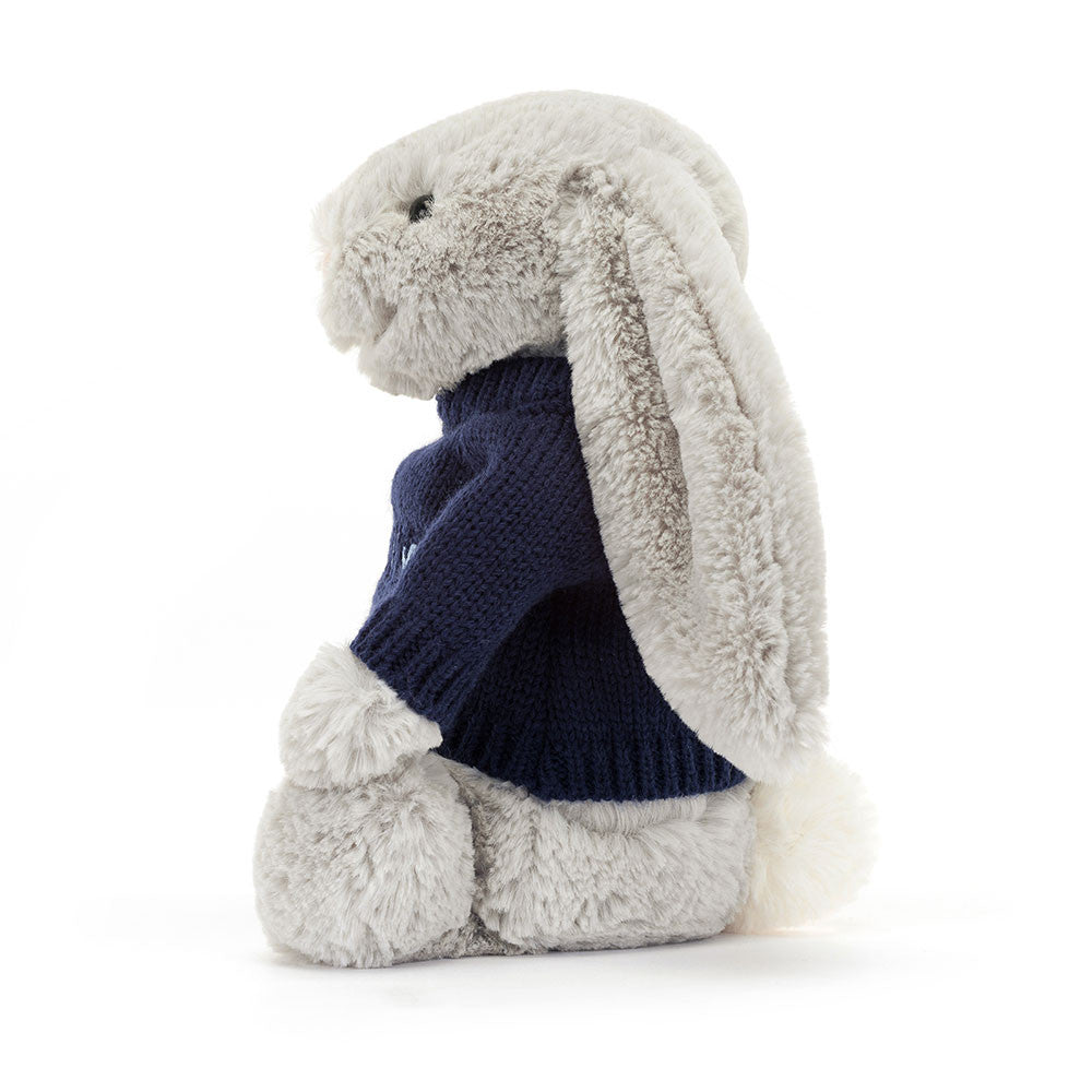 Bashful Silver Bunny with Personalized Navy Jumper