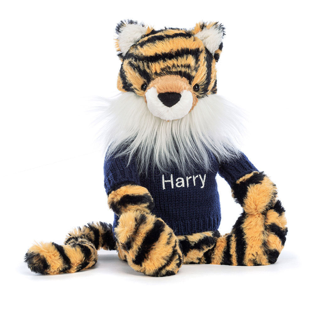 Bashful Tiger with Personalized Navy Jumper