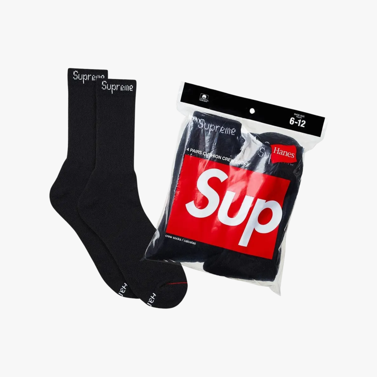 Supreme x Hanes Crew Socks Black (4 Pack)