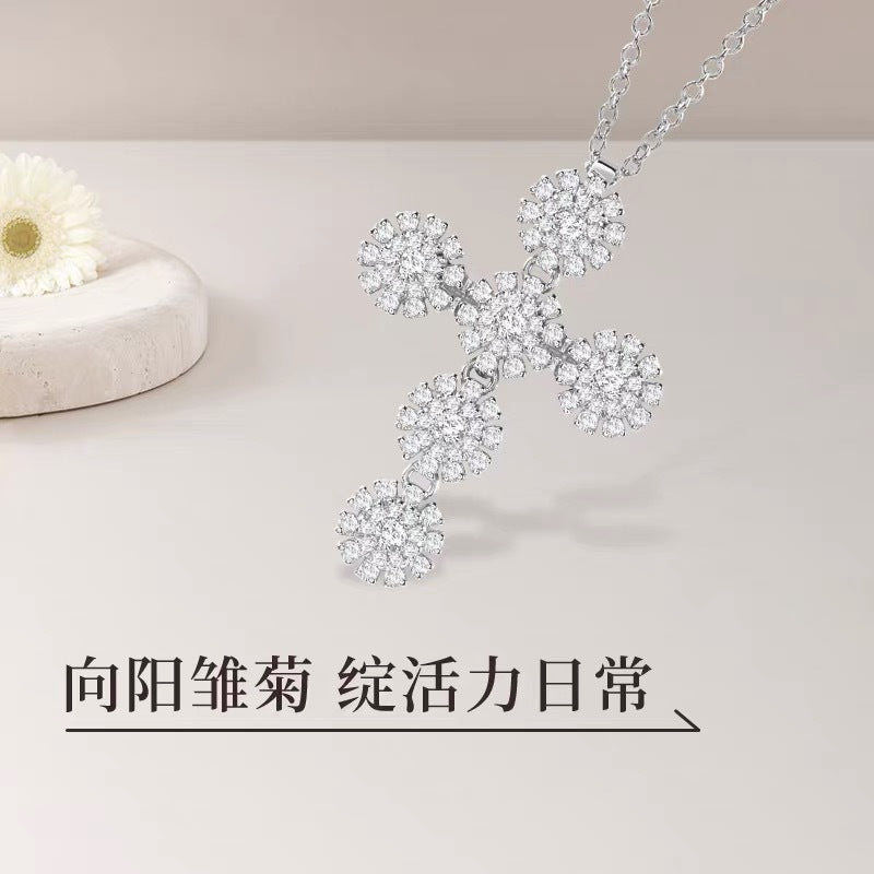Damiani Style Floral Cubic Zirconia White-Gold-Plated Necklace