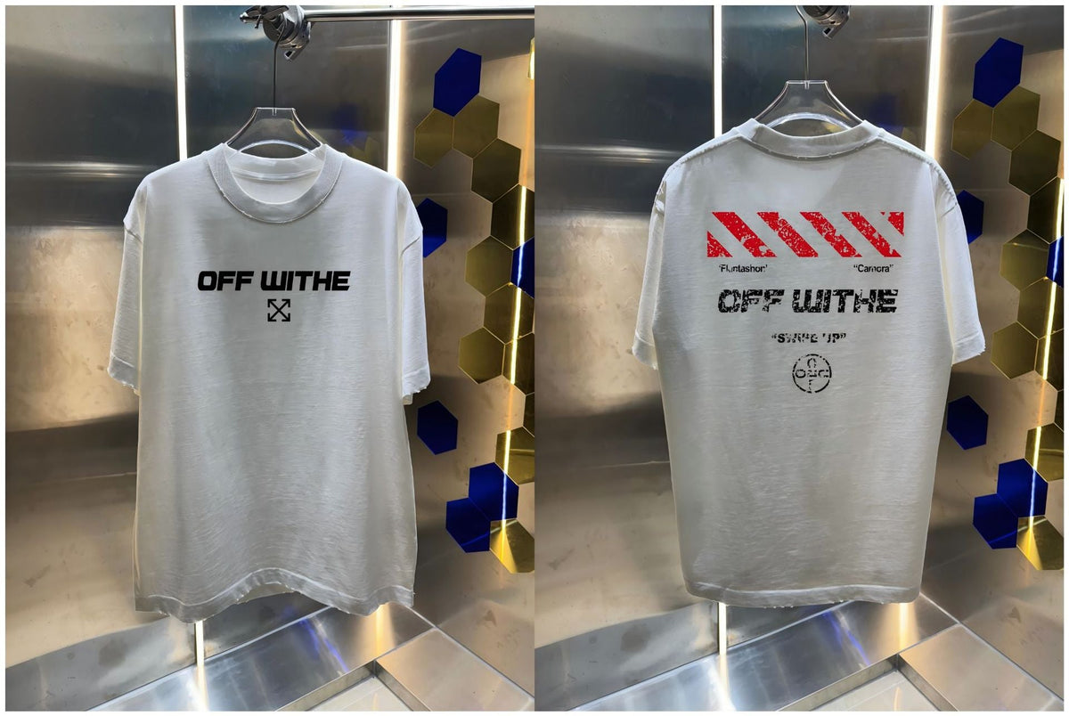 Off-White Washed Distressed Crew Neck Short Sleeve T Shirt Unisex