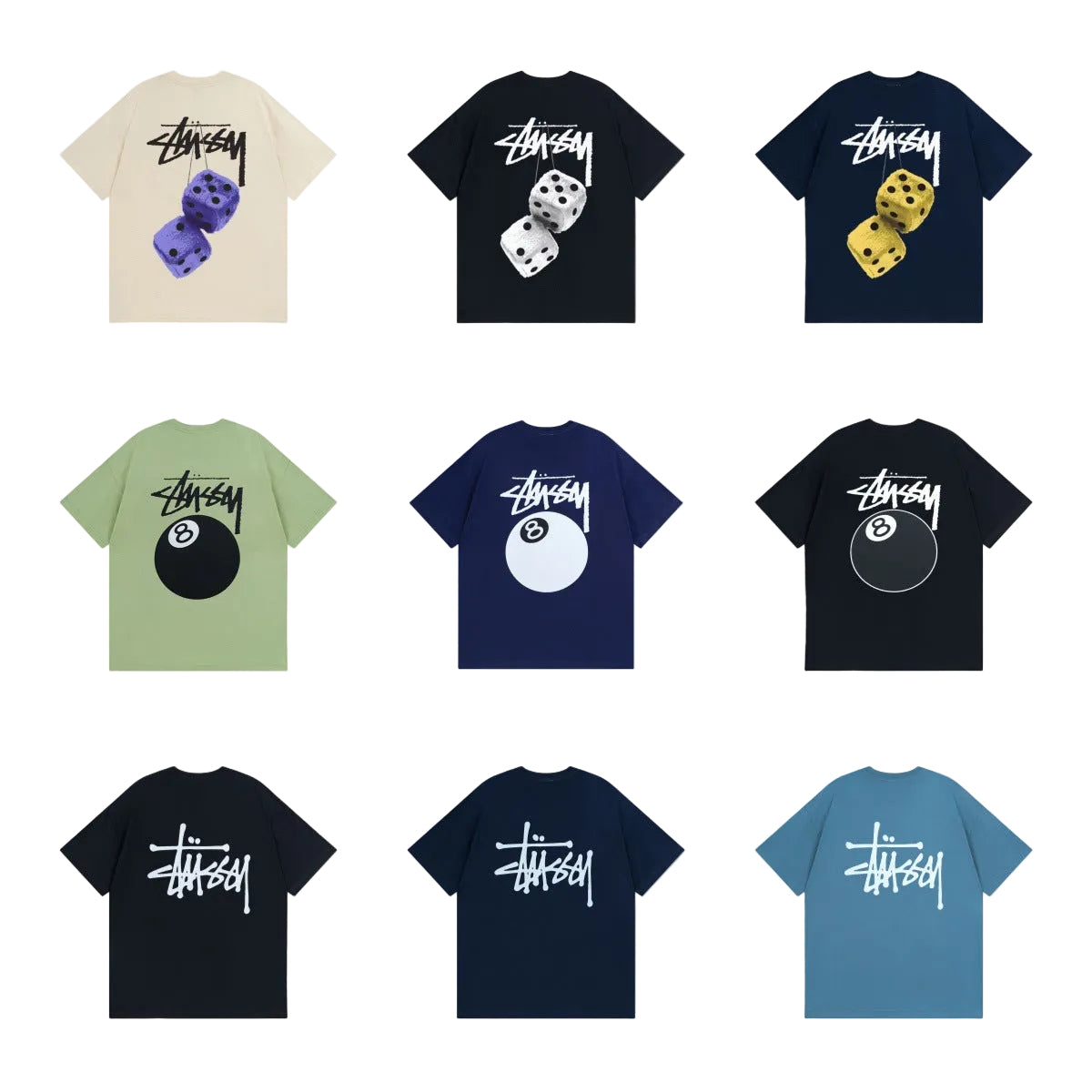 Stussy Dice 8 Ball Logo Print Oversized Tee Multi‑Style