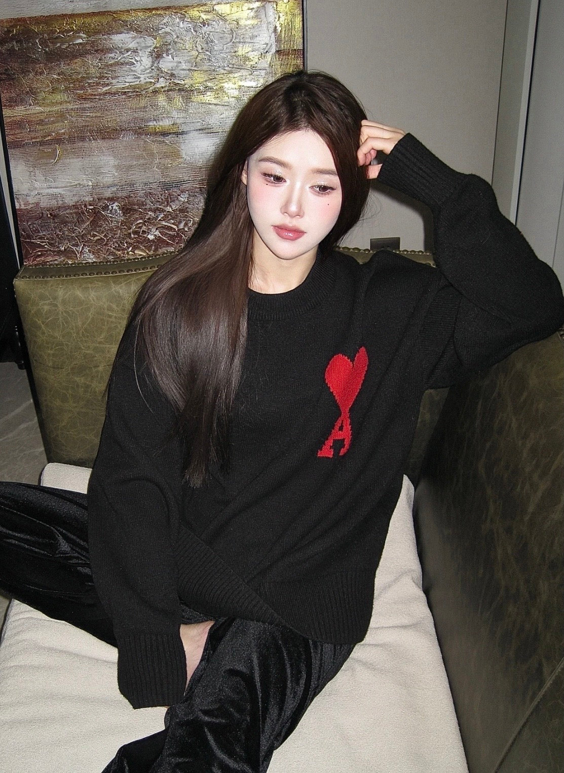AMI Paris Heart Letter Knitted Sweater