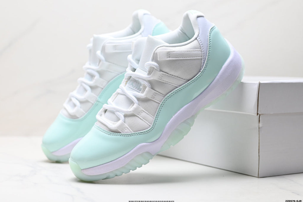 Air Jordan 11 Retro White and Mint Unisex Sneakers Style 09