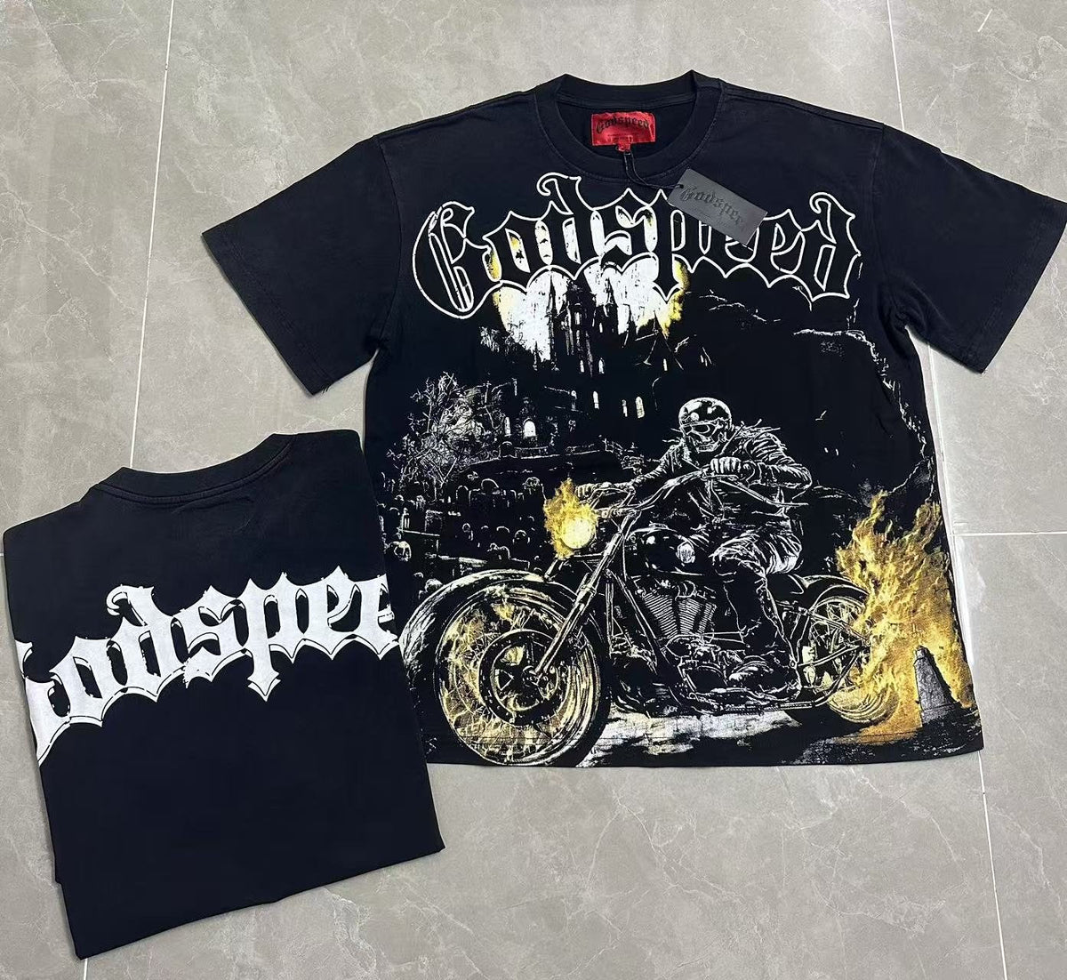 Godspeed Washed Black Motorcycle Graphic T-Shirt