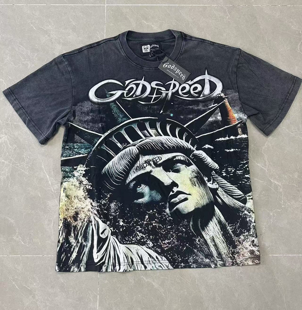 Godspeed Statue of Liberty Washed Graphic T-Shirt