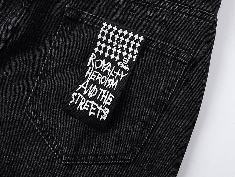 Ksubi Black Distressed Cross Embroidered Straight-Leg Jeans