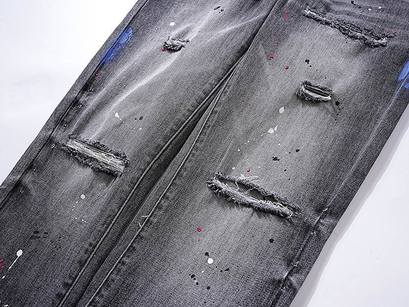 Purple Brand Gray Paint-Splatter Distressed Jeans