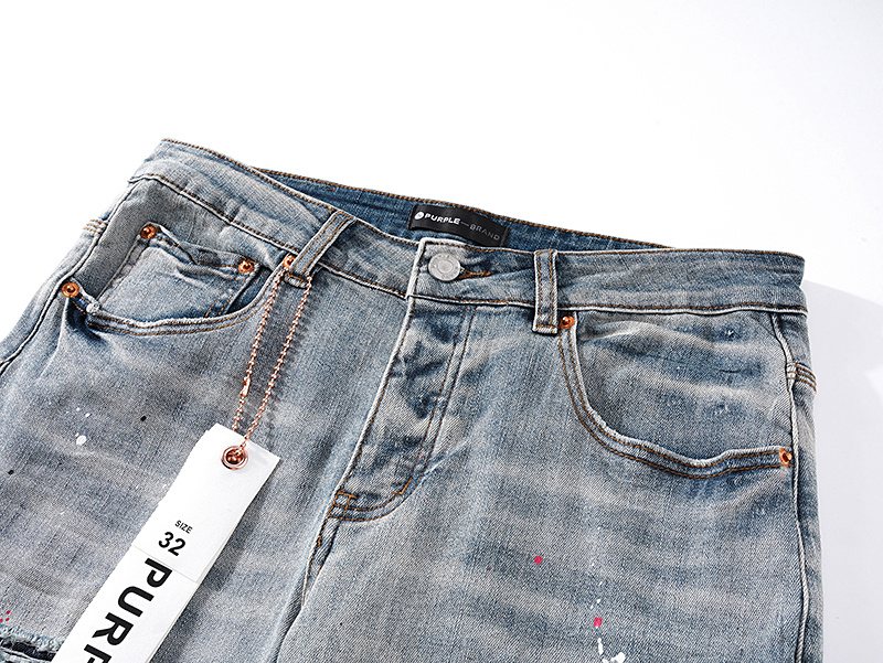Purple Brand Distressed Paint Splatter Stacked Jeans