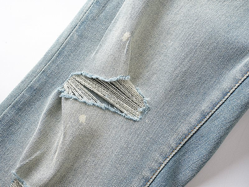 Purple Brand Light Blue Distressed Paint-Splatter Flared Jeans