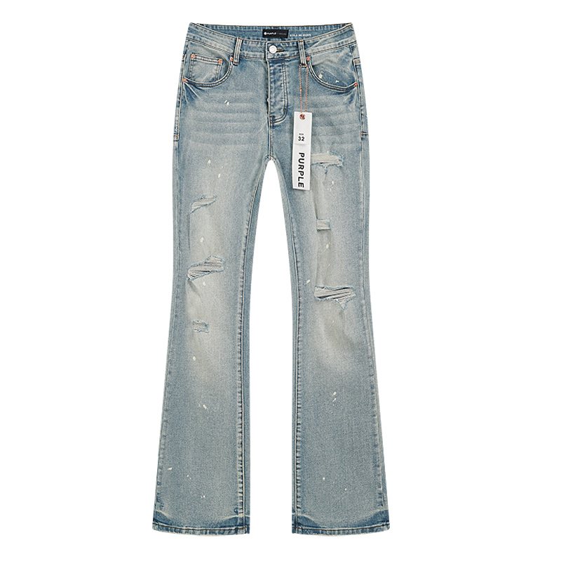 Purple Brand Light Blue Distressed Paint-Splatter Flared Jeans
