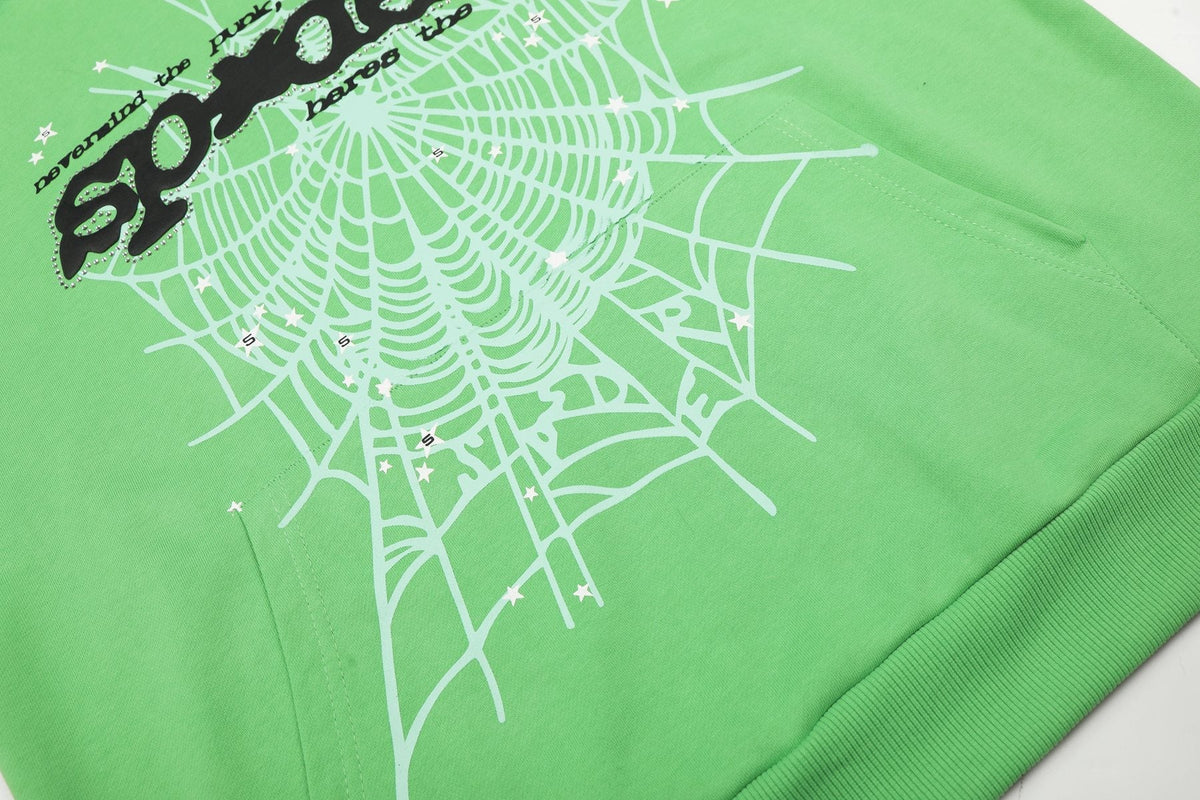 Sp5der Green Web Graphic Hoodie & Pants Matching Set