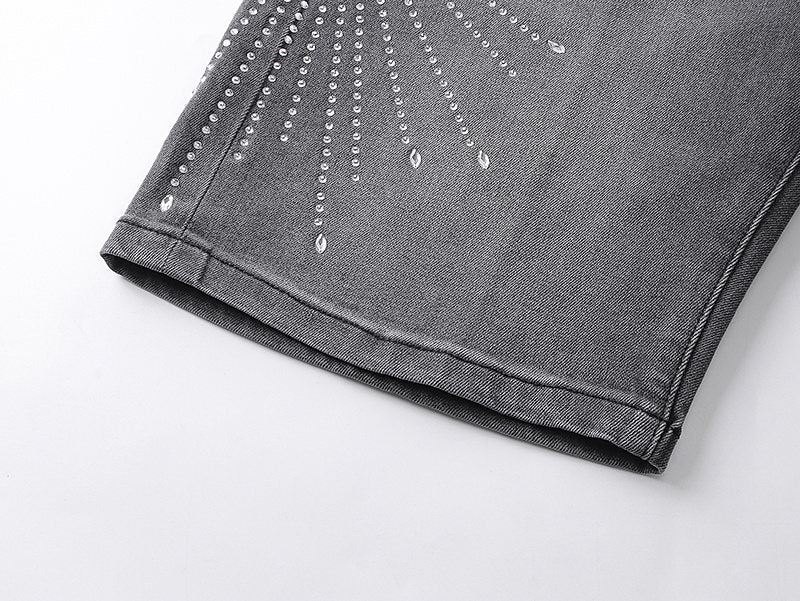 Purple Brand Rhinestone Burst Denim Shorts
