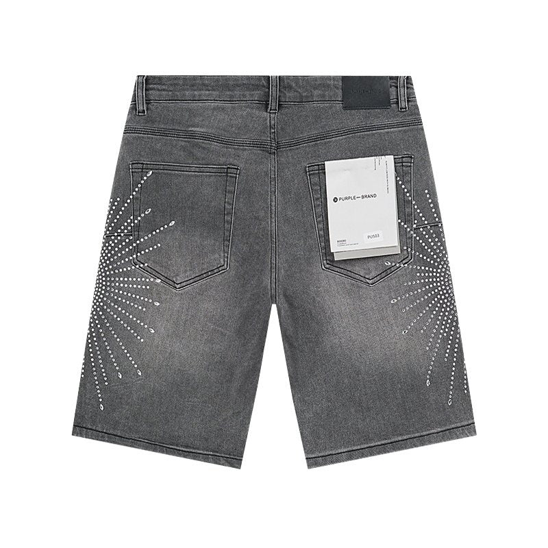 Purple Brand Rhinestone Burst Denim Shorts