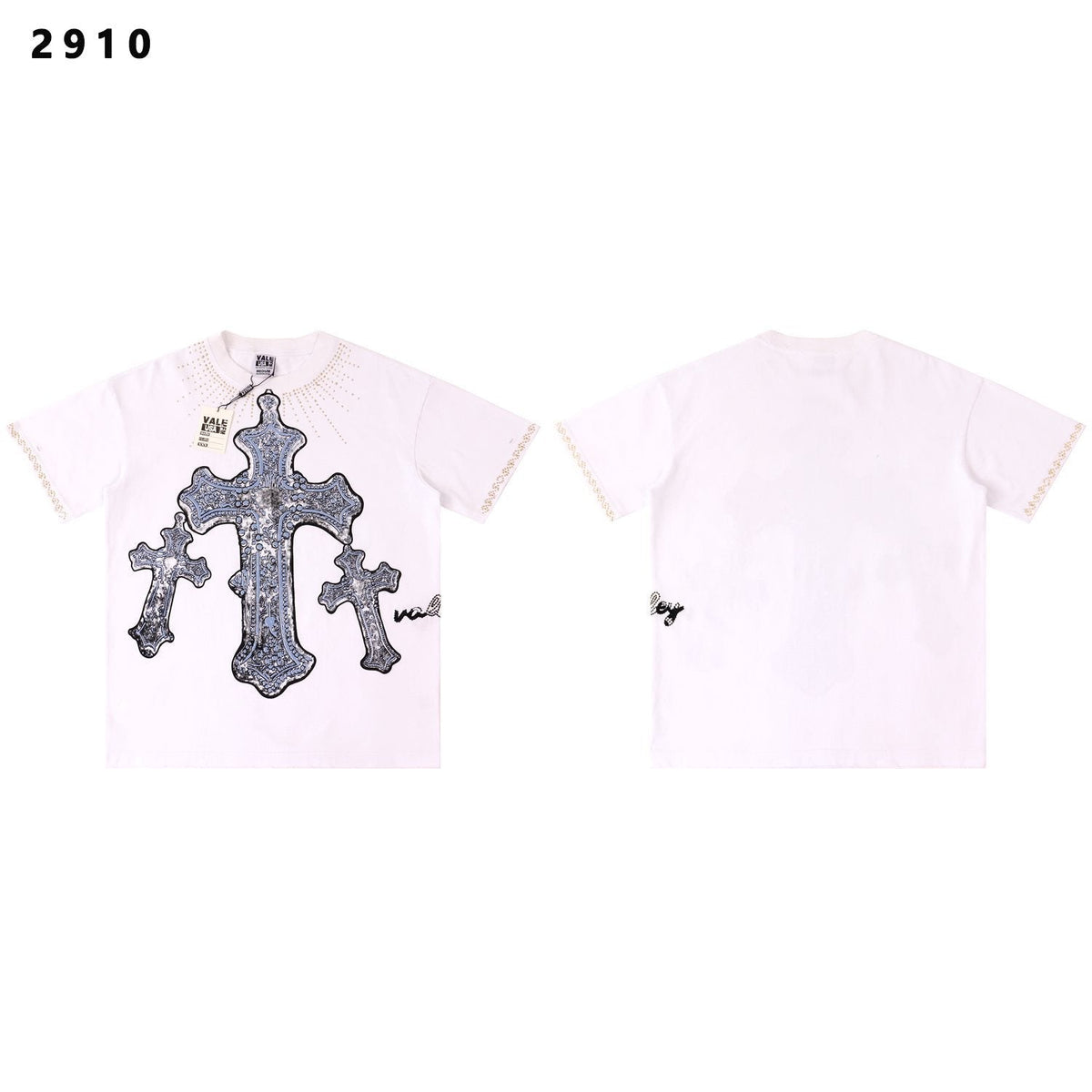 VALE USA Studded Cross Graphic T-Shirt