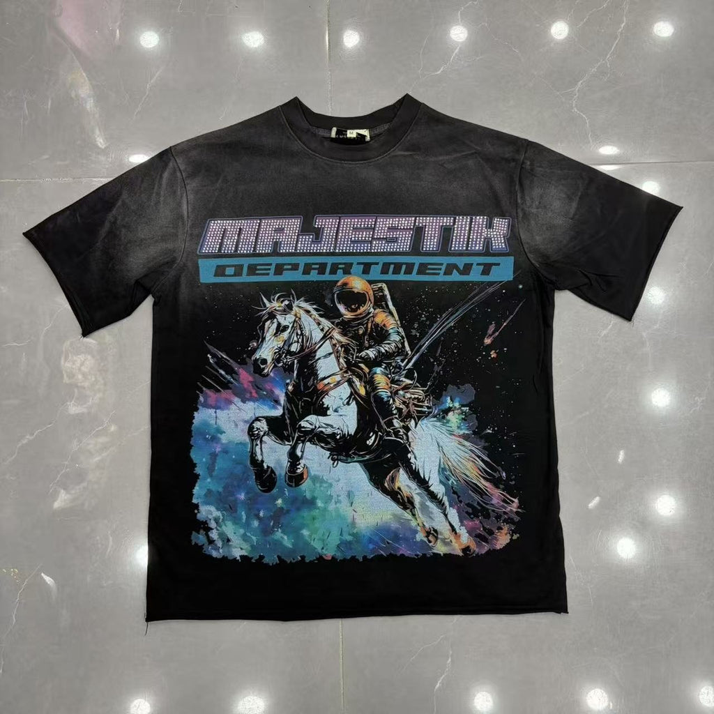 MAJESTIK Astronaut Horse Graphic T-Shirt