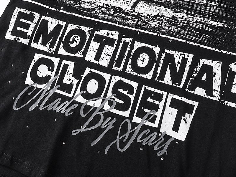 MIXED EMOTION Rhinestone-Style Graphic T-Shirt