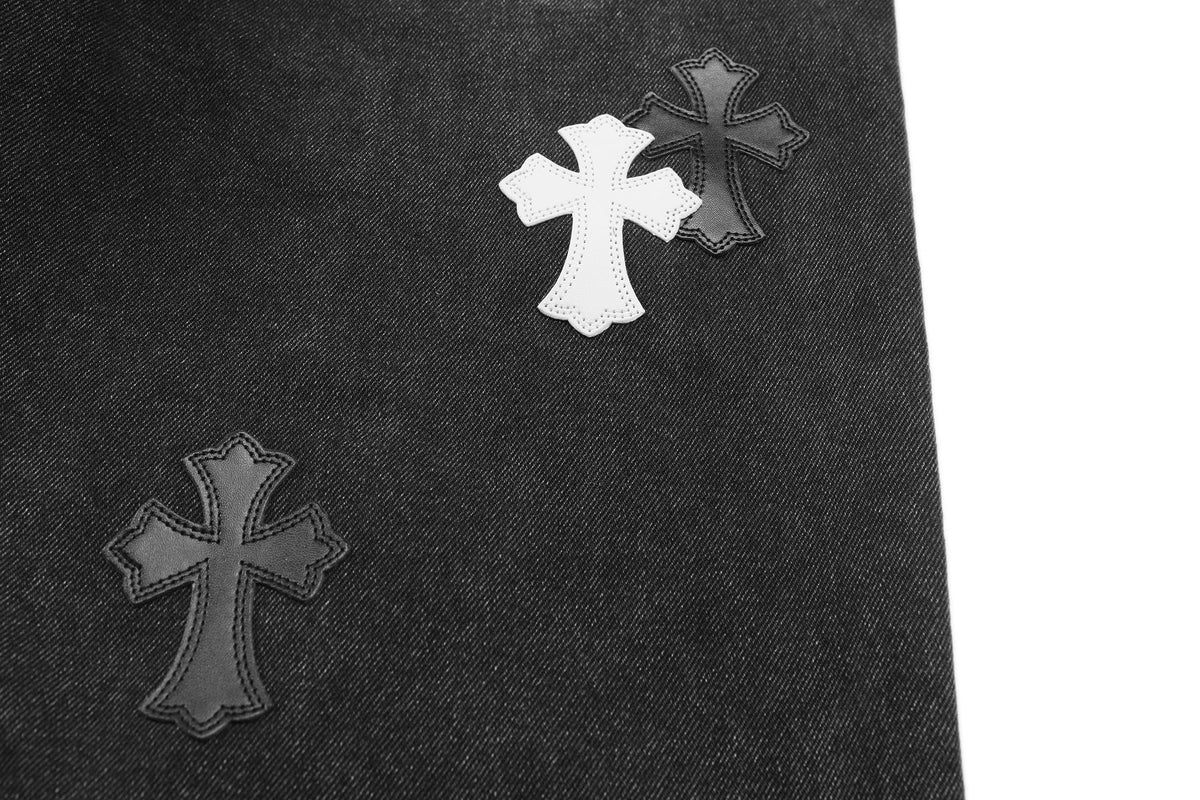 Chrome Hearts Cross Applique Washed Black Jeans