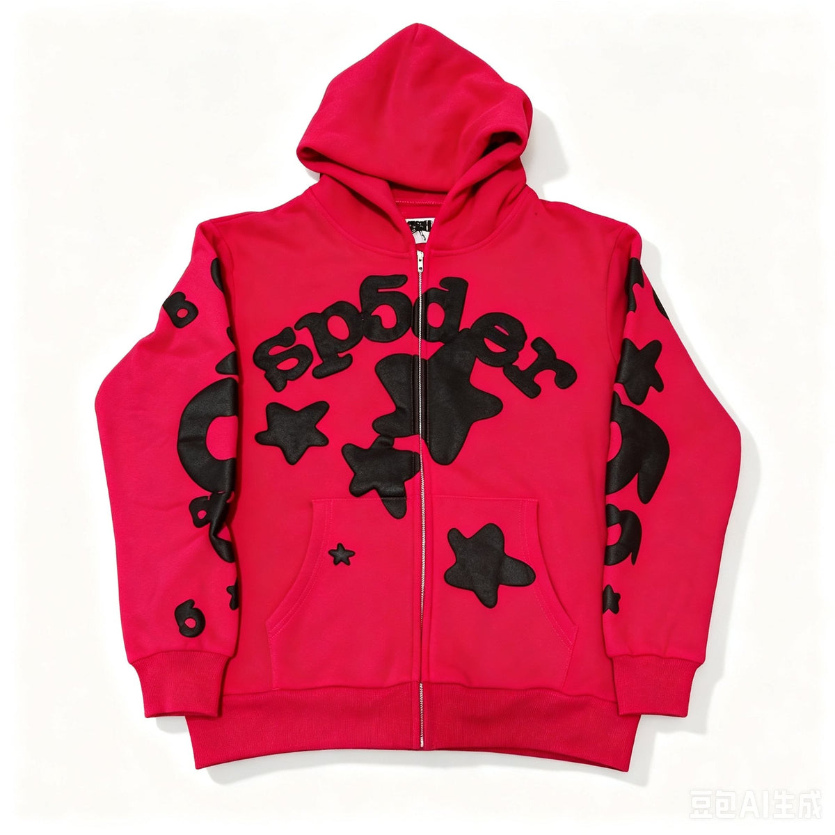 Sp5der Red Graphic Zip Hoodie