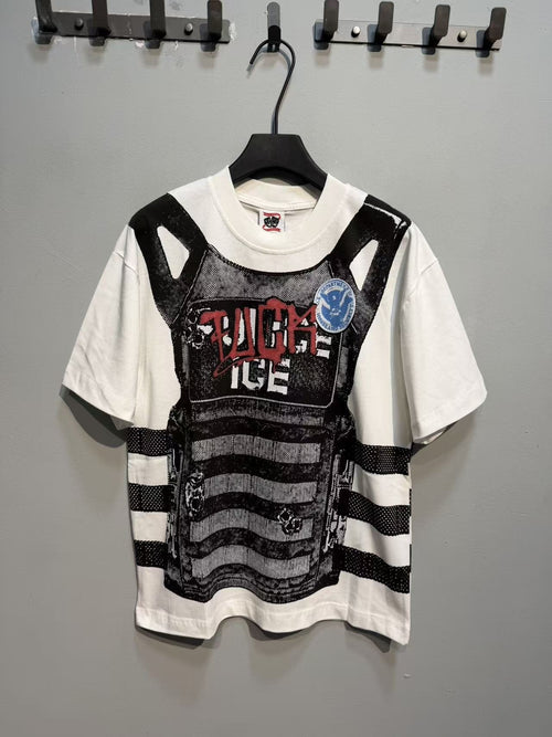 ASAALL Striped Panel Graphic Short-Sleeve T-Shirt