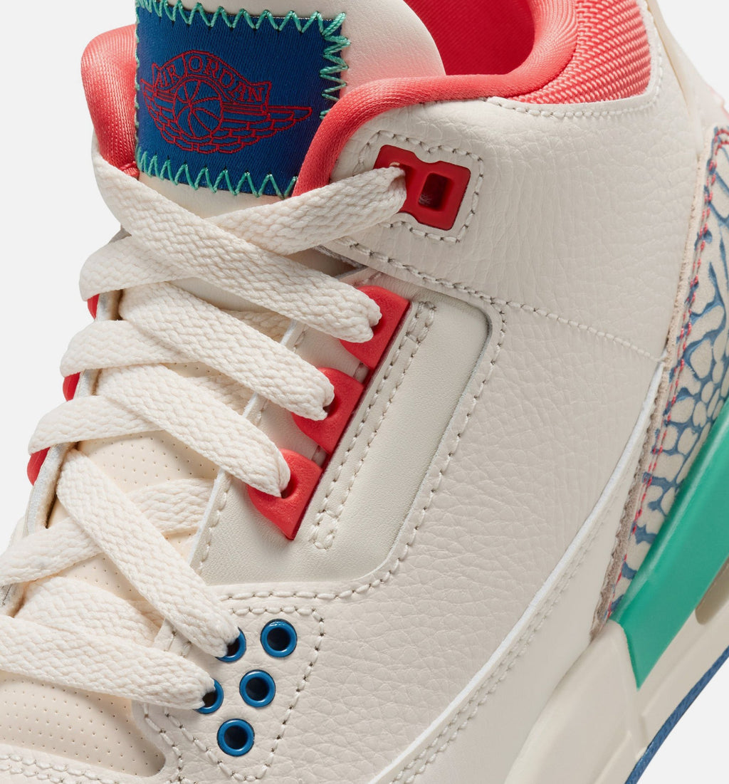 Air Jordan 3 Retro Play Your Way Grade School Sneakers - Chalk / Track Red / True Blue / Kinetic Green